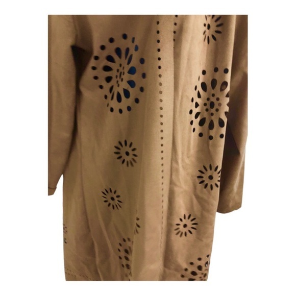 Brown boho laser cut faux suede overcoat topper jacket‎ size large new - Picture 11 of 17